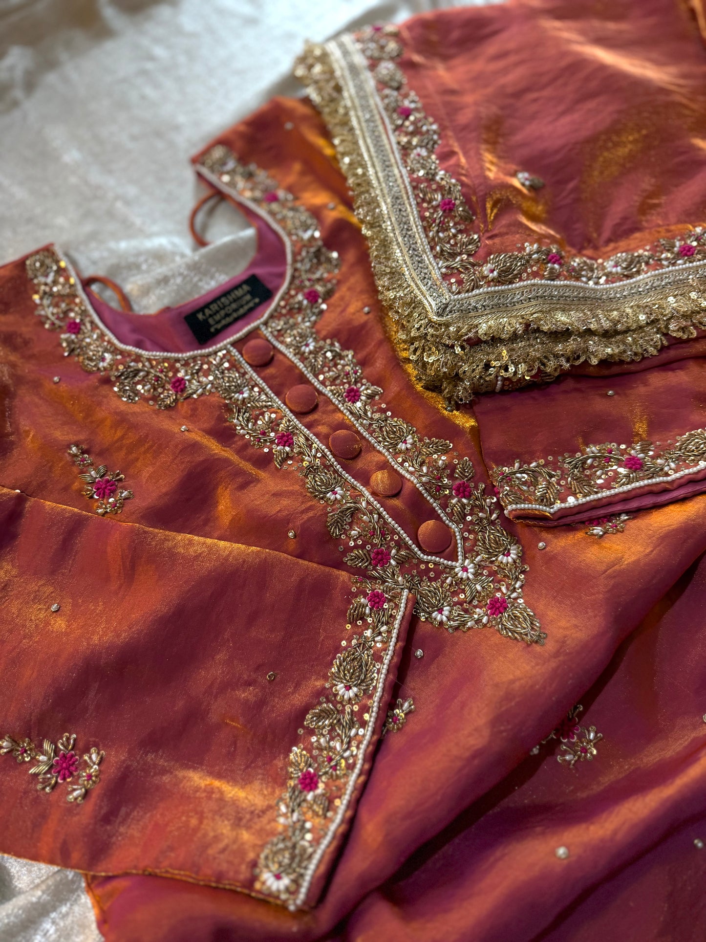 RUST ZARDOZI GHARARA