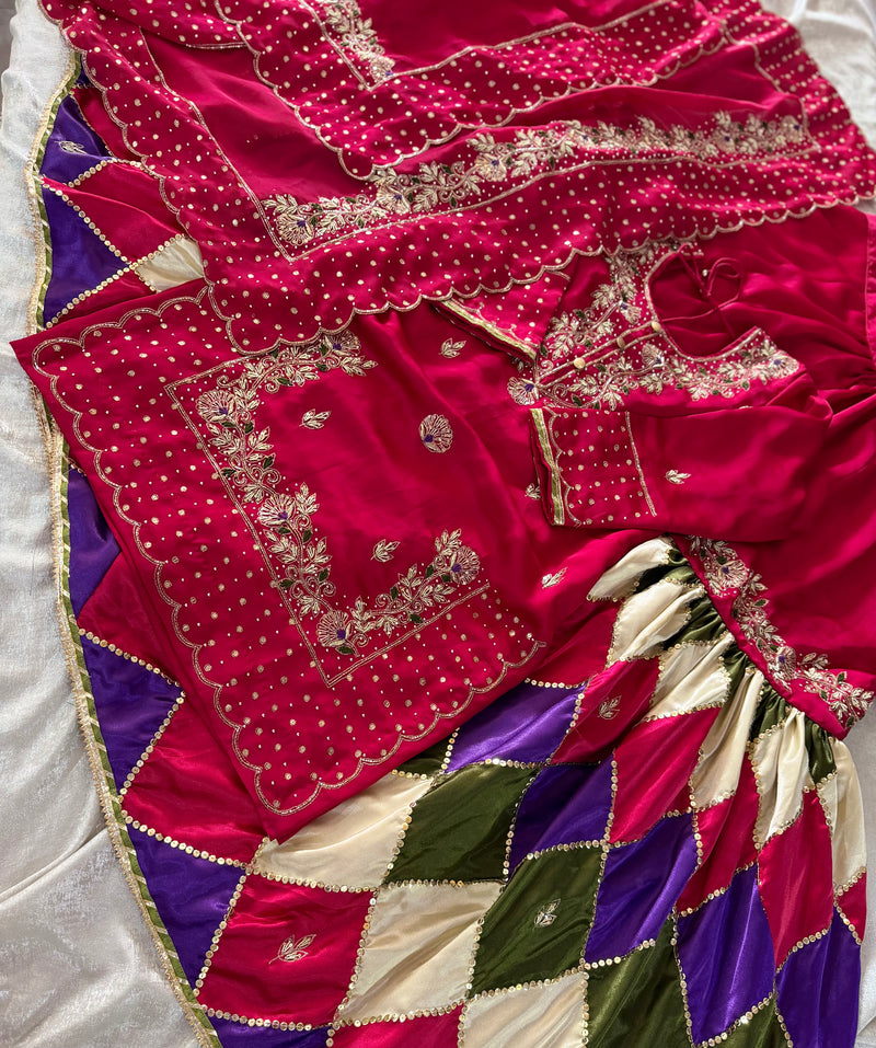 MAGENTA CHATAPATI GHARARA IN DABKA WORK(LIMITED EDITION) |  | Karishma Emporium | Elegance in Making Pure Zardozi Women wear