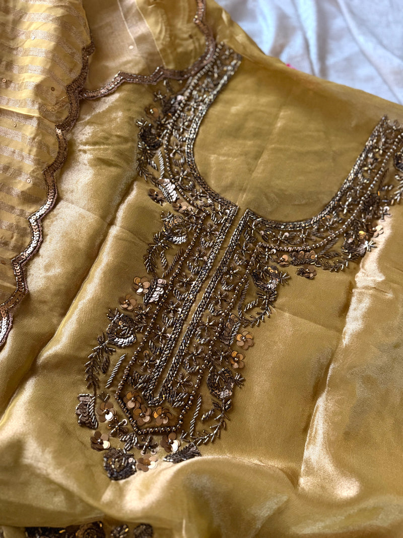 BEAUTIFUL GOLDEN PARTYWEAR SUIT |  | Karishma Emporium | Elegance in Making Pure Zardozi Women wear