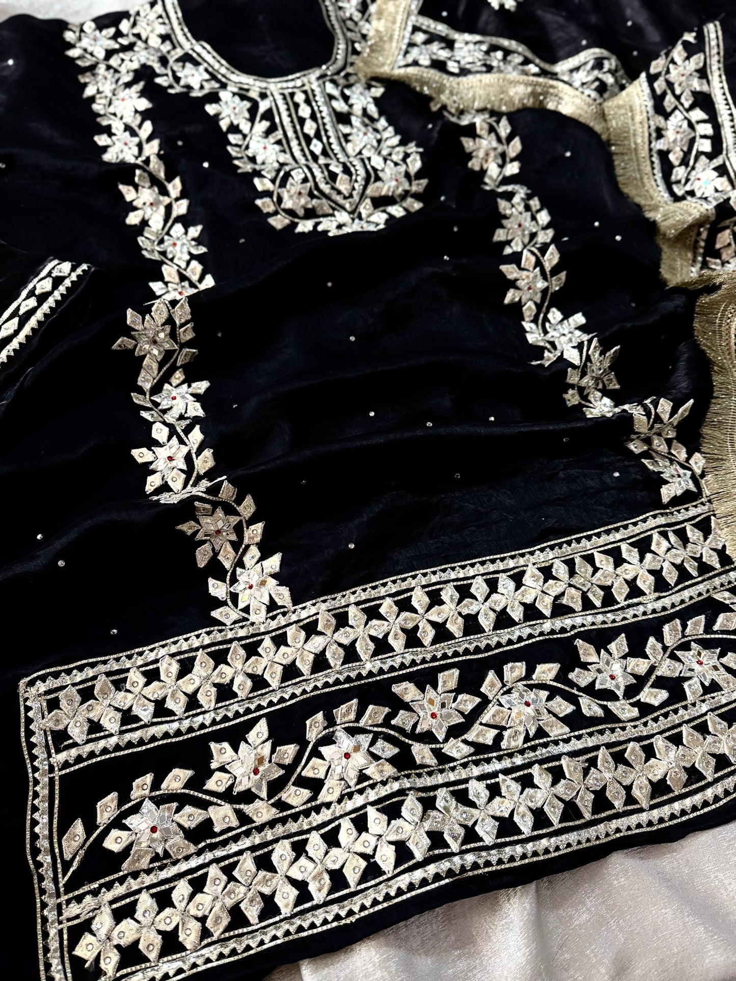 BLACK GOTA PATTI SUIT ON ITALIAN SHIMAR FABRIC