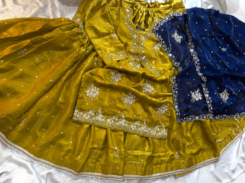 Beautiful dabka gharara in contrast dupatta |  | Karishma Emporium | Elegance in Making Pure Zardozi Women wear