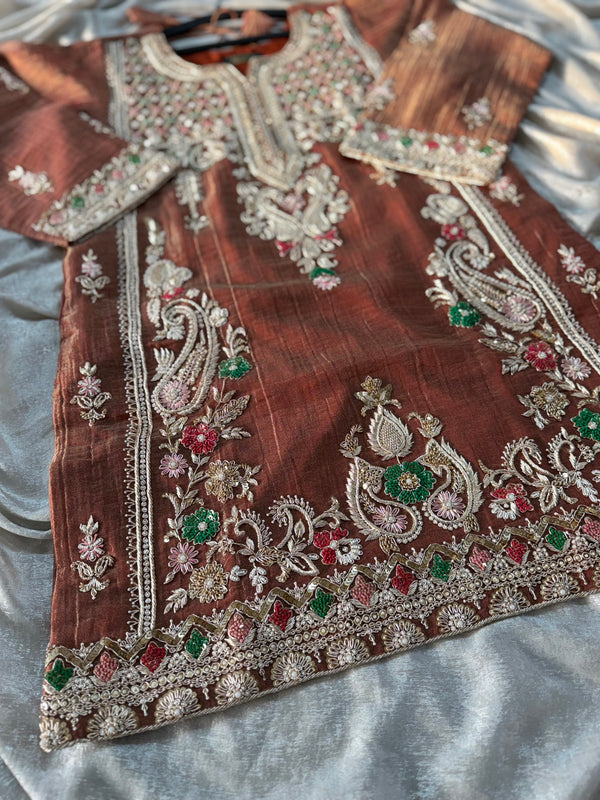 OUR PREMIUM ZARDOZI SHARARA ON CRUSH TISSUE FABRIC