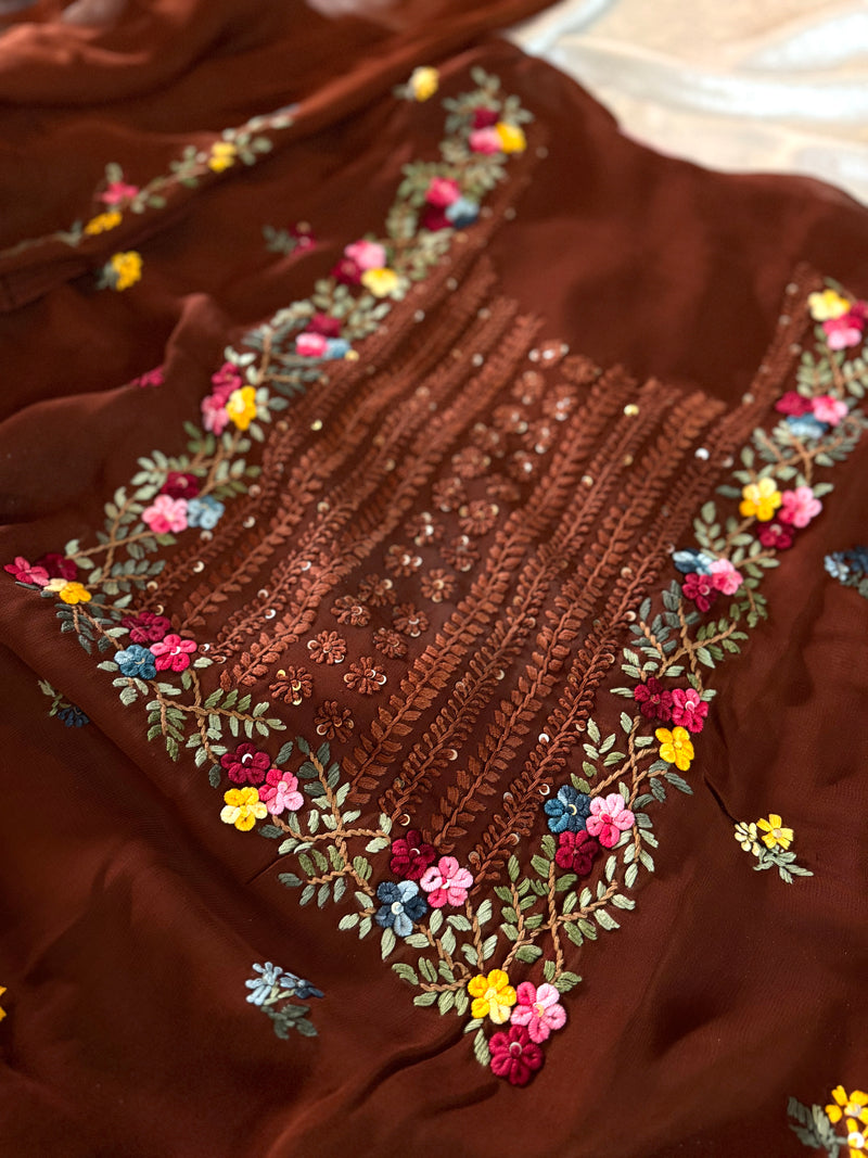 (KATHA WORK) PURE GEORGETTE FABRIC |  | Karishma Emporium | Elegance in Making Pure Zardozi Women wear