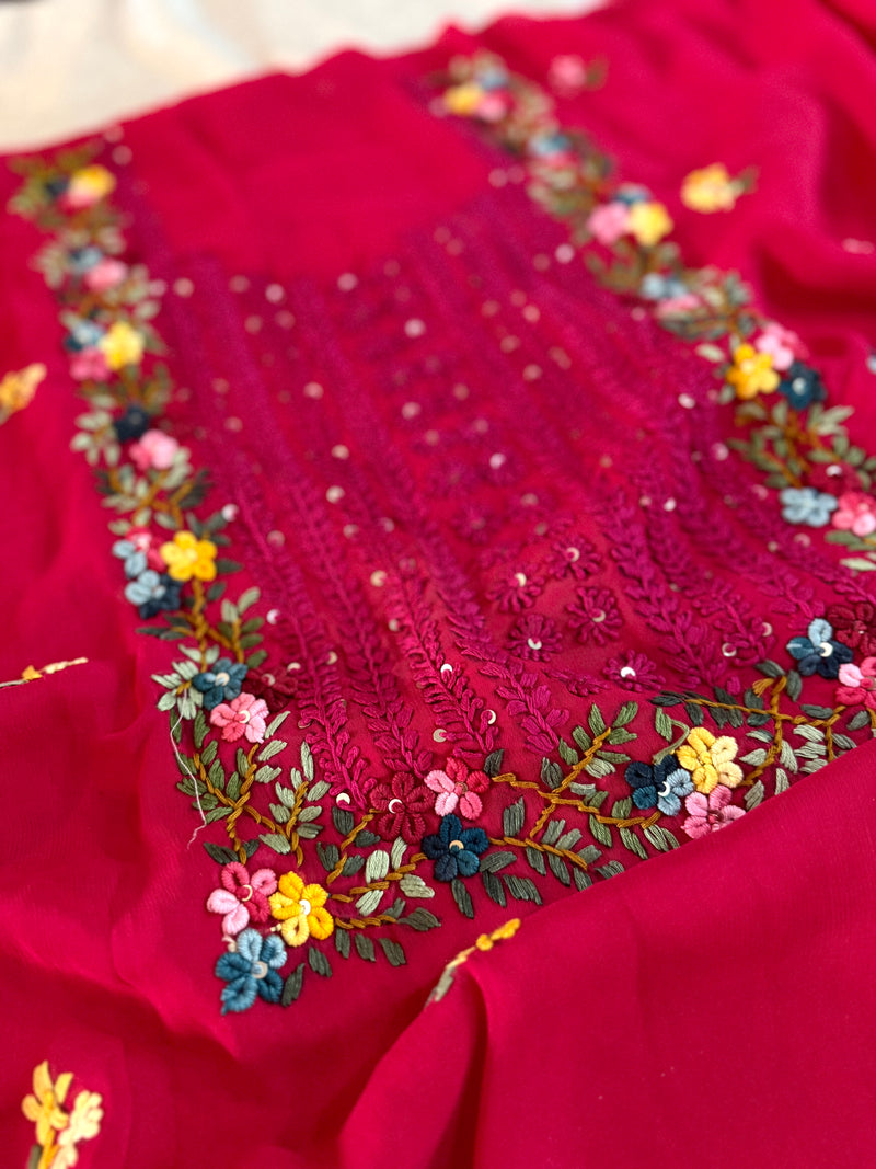 (KATHA WORK) PURE GEORGETTE FABRIC |  | Karishma Emporium | Elegance in Making Pure Zardozi Women wear