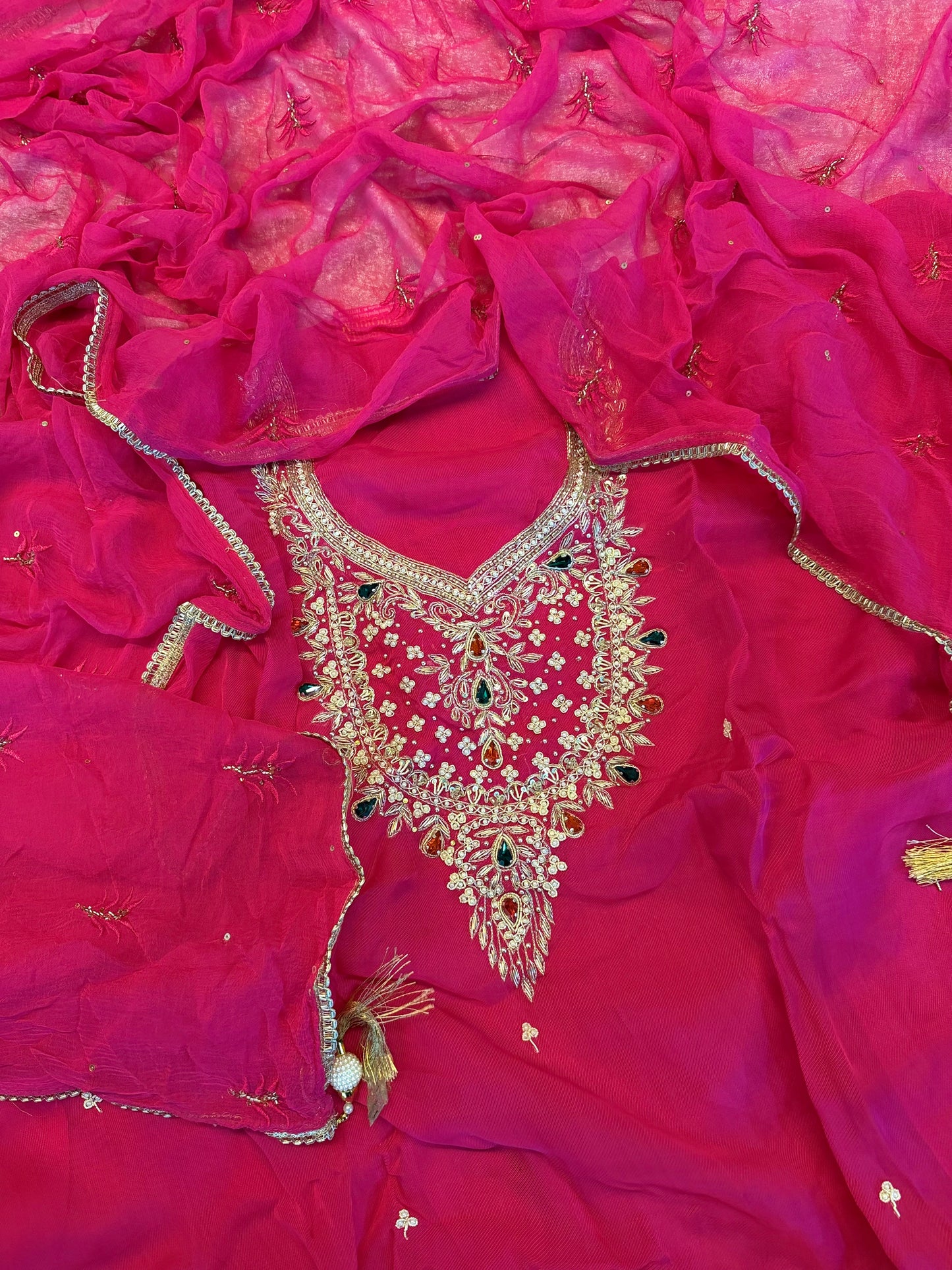 BEAUTIFUL ZARDOZI NECK SUITS