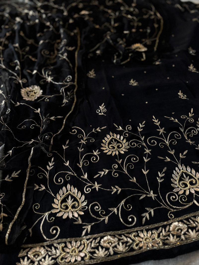 BEAUTIFUL HANDWORK SUIT ON CREPE |  | Karishma Emporium | Elegance in Making Pure Zardozi Women wear