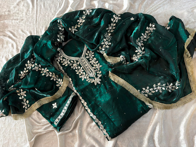 GREEN GOTA PATTI SUIT |  | Karishma Emporium | Elegance in Making Pure Zardozi Women wear