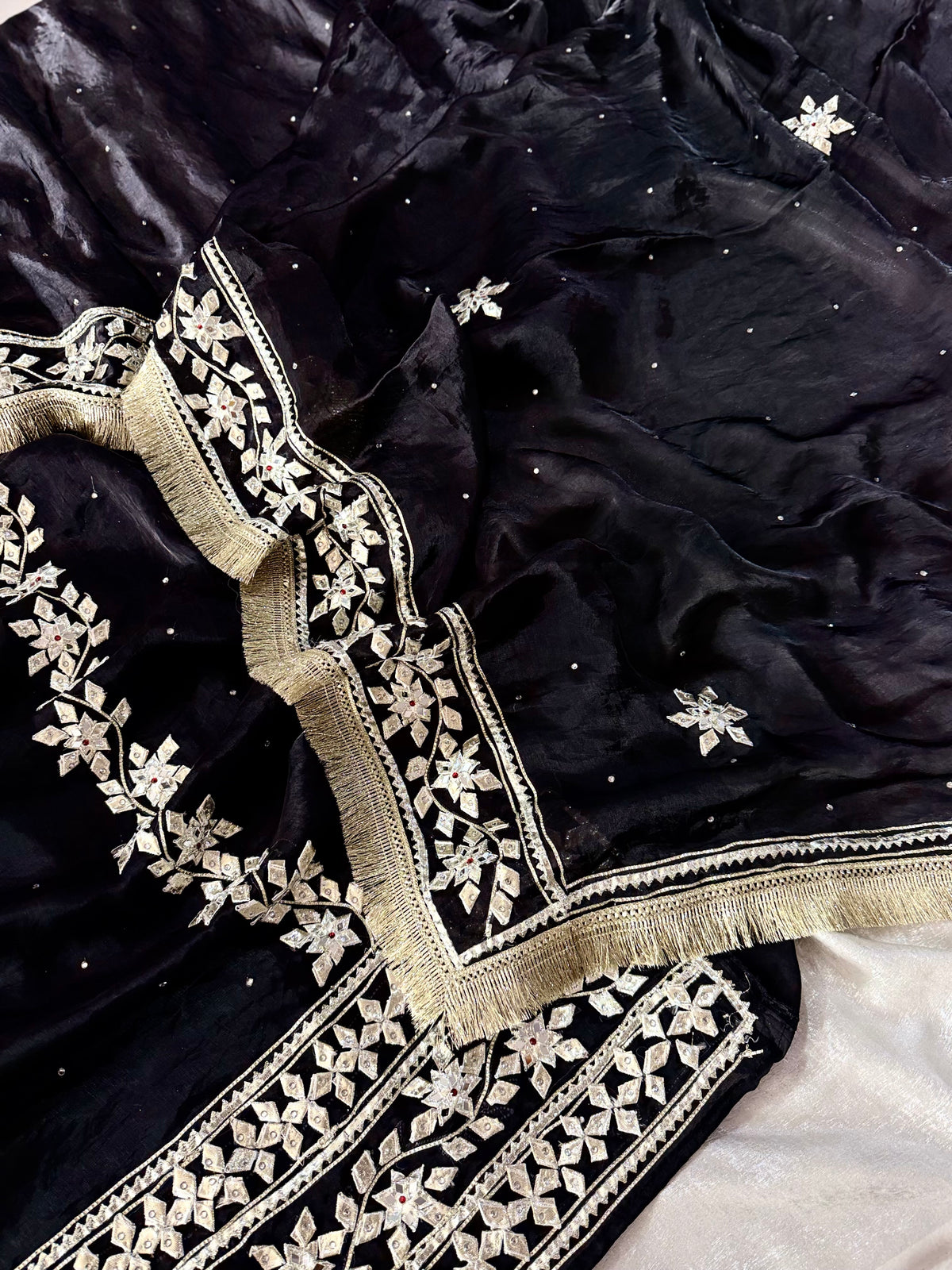 BLACK GOTA PATTI SUIT ON ITALIAN SHIMAR FABRIC