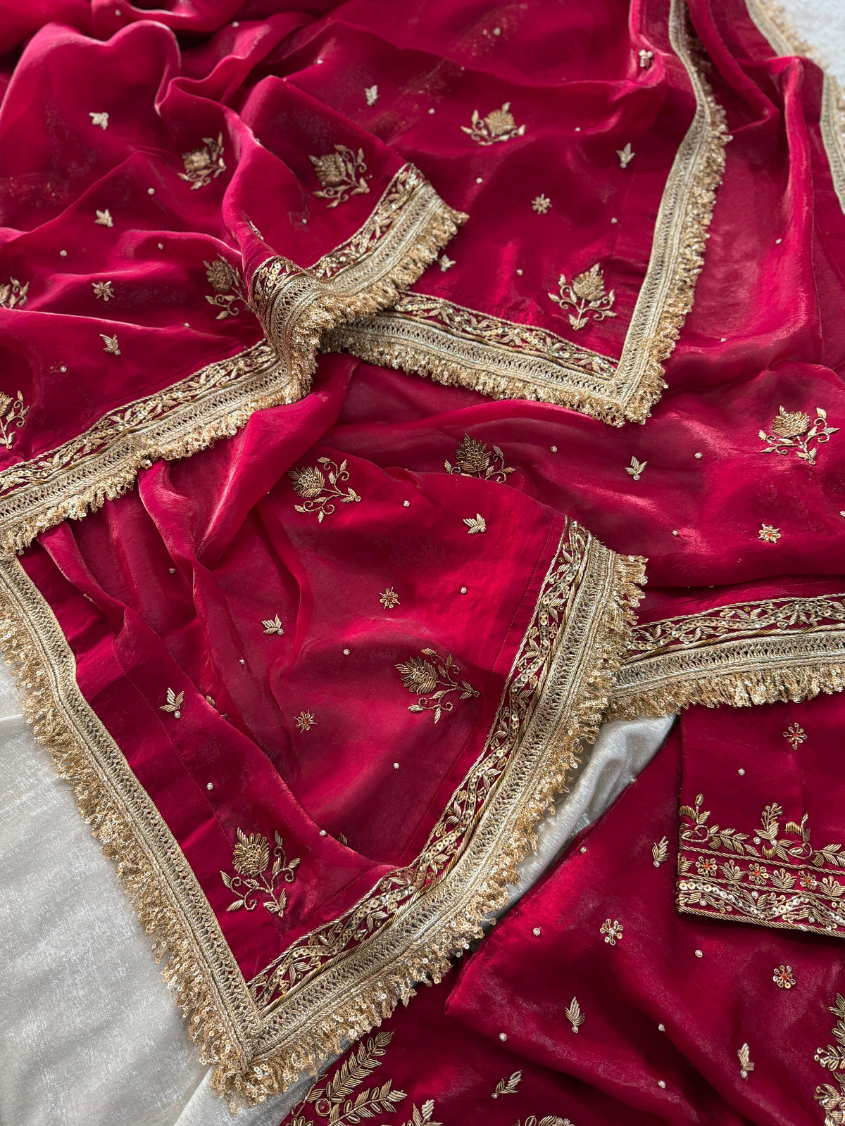 (BRIDAL RANI NIKAH GHARARA) PREMIUM ZARDOZI WORK ITALIAN SHIMAR FABRIC