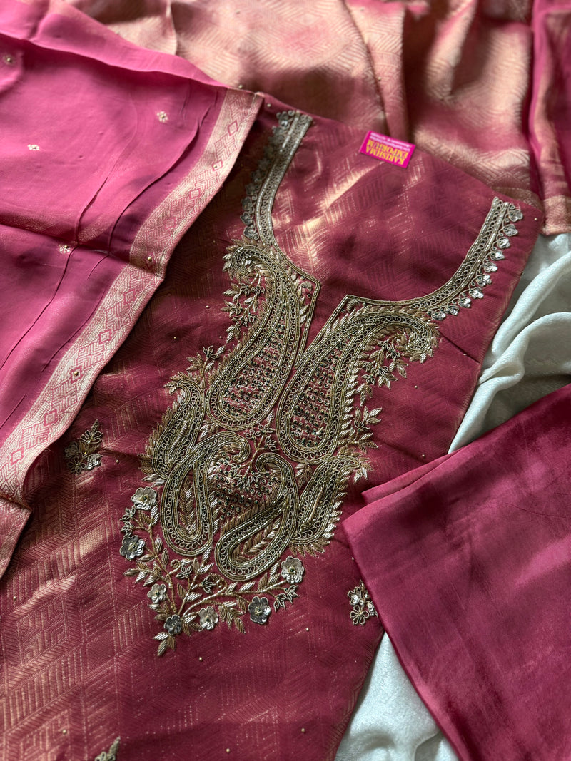 ZARDOZI NECK SUITS ON BANARSI SILK |  | Karishma Emporium | Elegance in Making Pure Zardozi Women wear