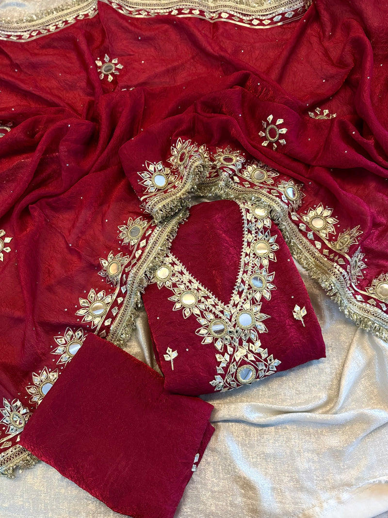 GOTA PATTI SUIT WITH MIRROR WORK |  | Karishma Emporium | Elegance in Making Pure Zardozi Women wear