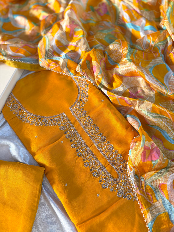 PARTYWEAR SUIT FOR HALDI |  | Karishma Emporium | Elegance in Making Pure Zardozi Women wear