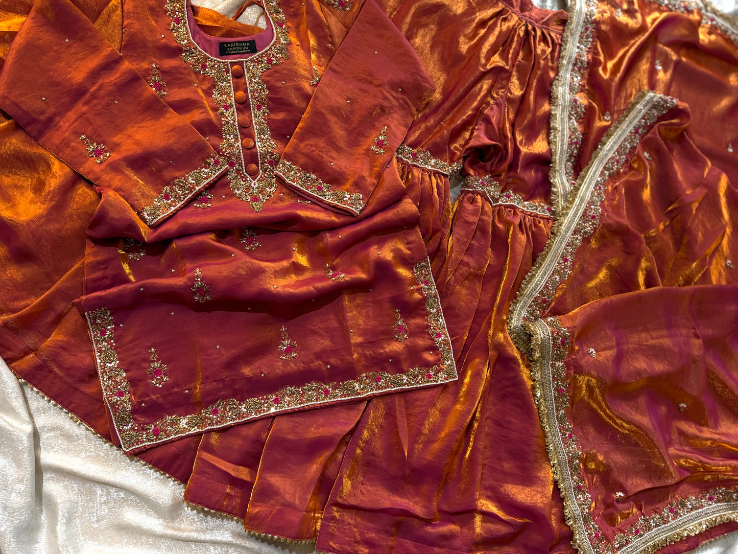 RUST ZARDOZI GHARARA