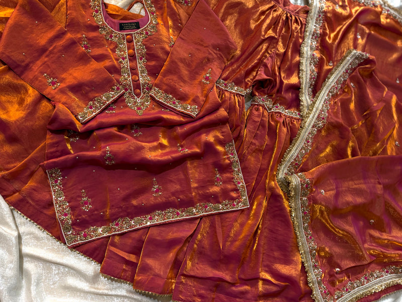 RUST ZARDOZI GHARARA |  | Karishma Emporium | Elegance in Making Pure Zardozi Women wear