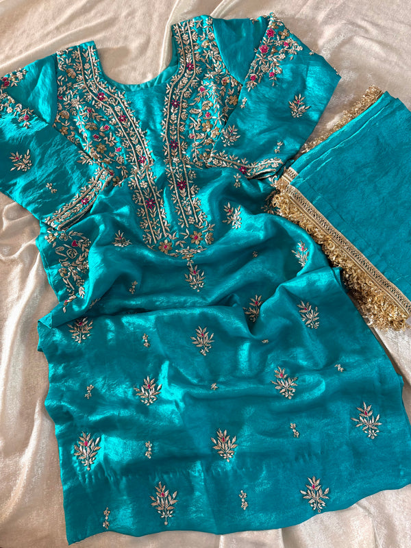 BEAUTIFUL BACKWORK KURTA PANT SET IN ZARDOZI WORK |  | Karishma Emporium | Elegance in Making Pure Zardozi Women wear