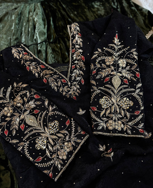 BEAUTIFUL HANDWORK IN BLACK WITH GERMAN VELVET GHARARA ND DUPATTA |  | Karishma Emporium | Elegance in Making Pure Zardozi Women wear