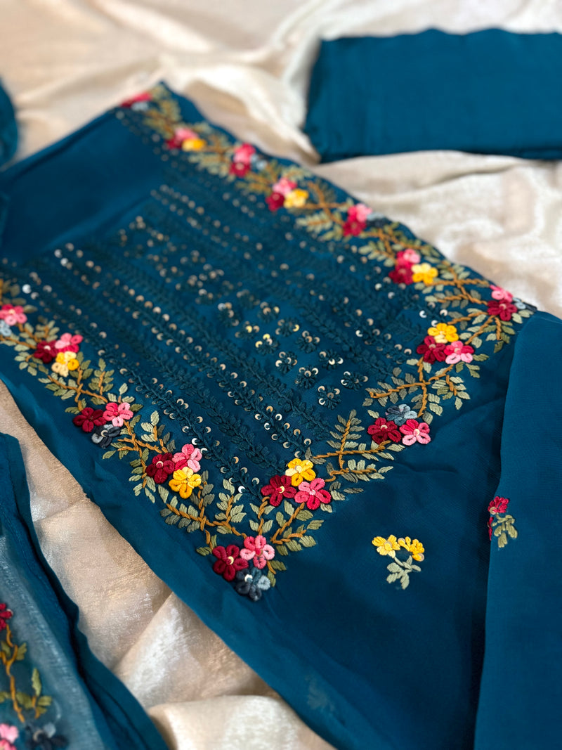 (KATHA WORK) PURE GEORGETTE FABRIC |  | Karishma Emporium | Elegance in Making Pure Zardozi Women wear