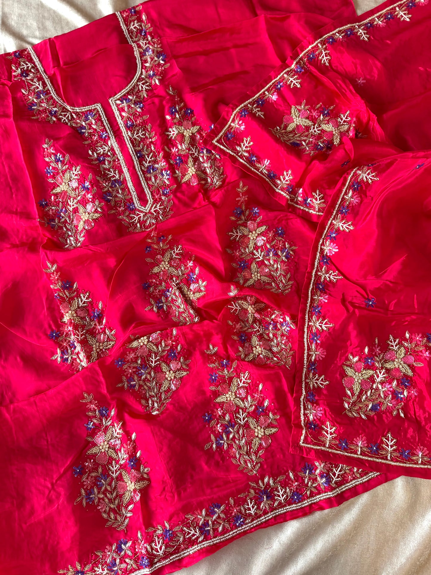 HOT PINK CREPE HANDWORK SUIT
