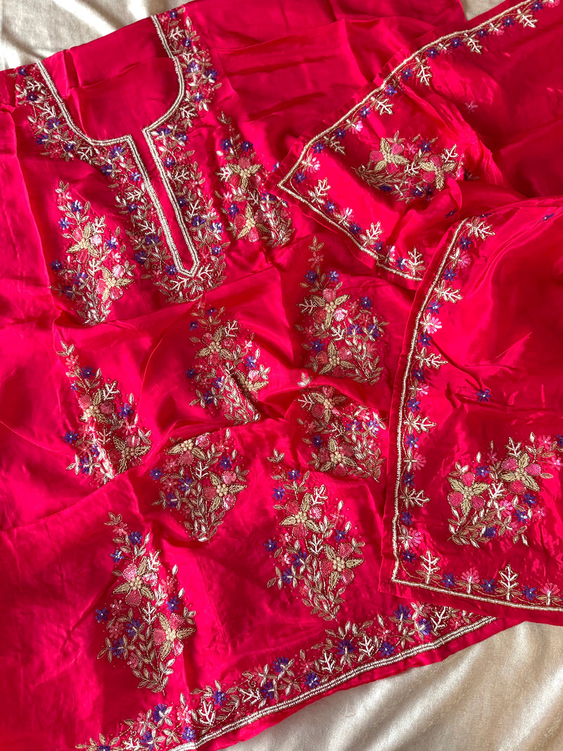 HOT PINK CREPE HANDWORK SUIT |  | Karishma Emporium | Elegance in Making Pure Zardozi Women wear