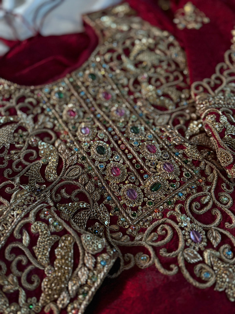 BEAUTIFUL ANTIQUE ZARDOZI GHARARA IN CRUSH SHIMAR FABRIC |  | Karishma Emporium | Elegance in Making Pure Zardozi Women wear