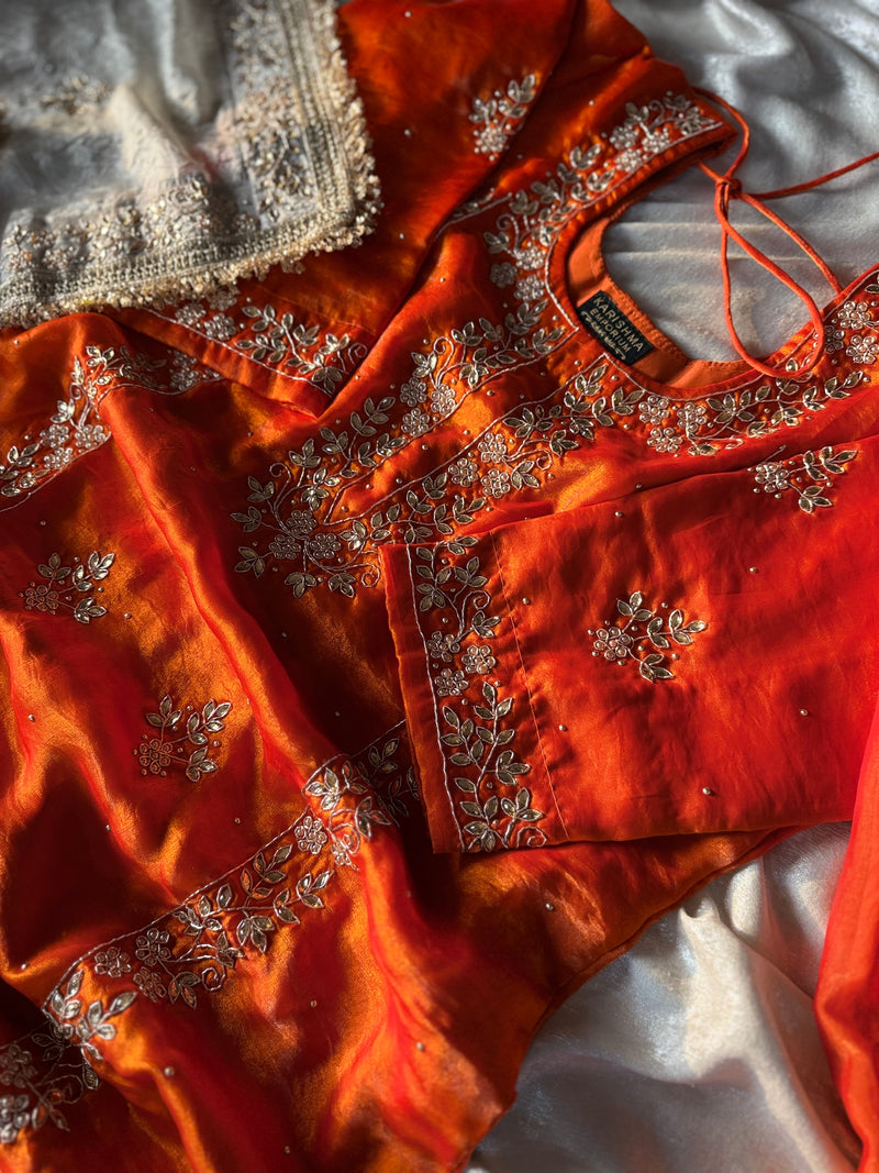ORANGA DABKA WORK GHARARA |  | Karishma Emporium | Elegance in Making Pure Zardozi Women wear