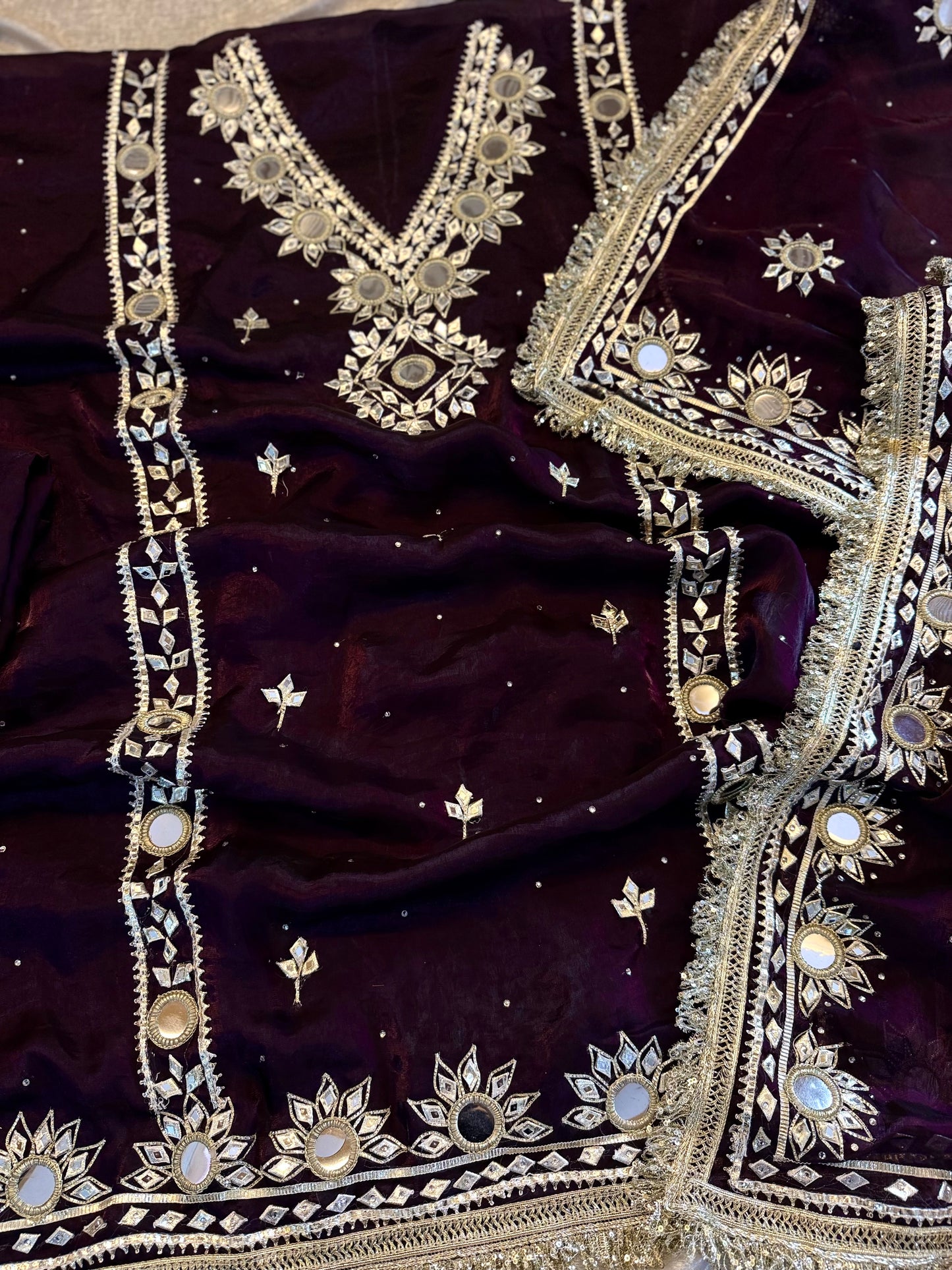 BEAUTIFUL GOTA PATTI SUIT IN DARK WINE