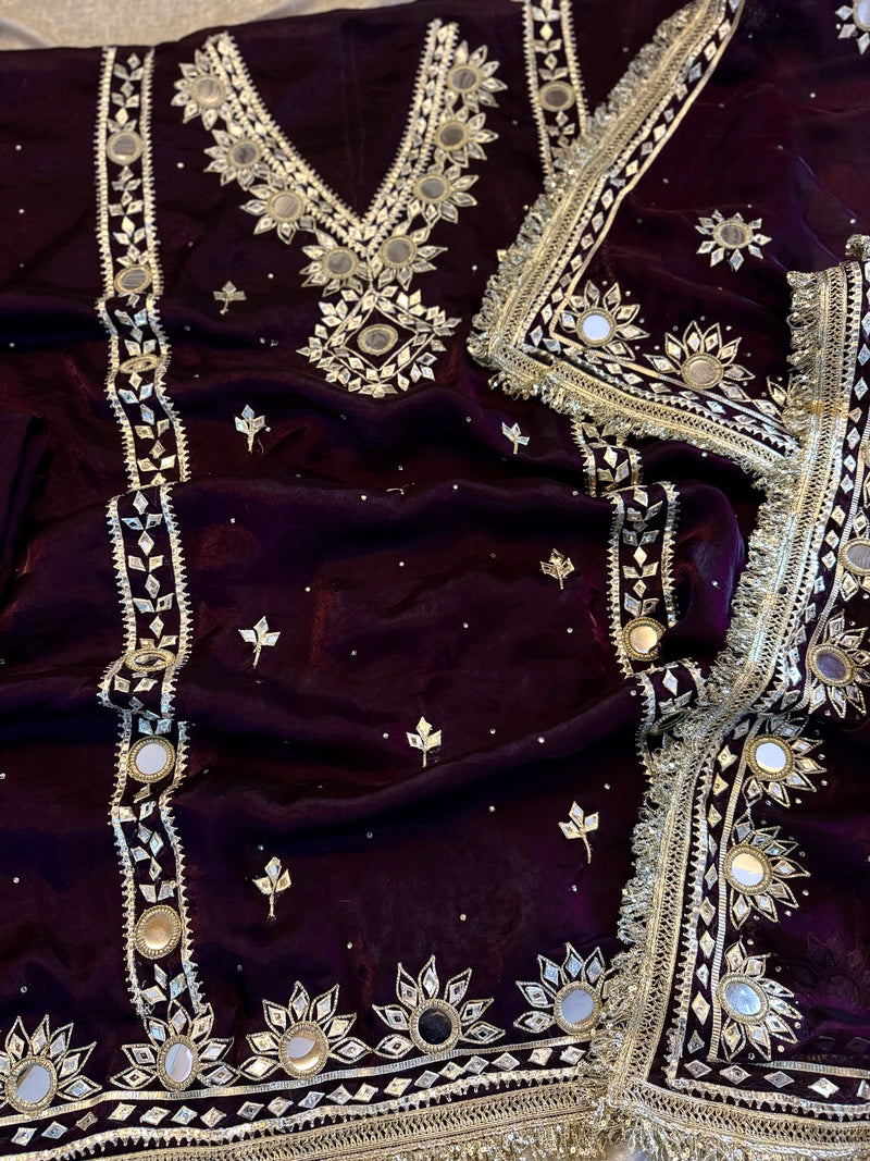 BEAUTIFUL GOTA PATTI SUIT IN DARK WINE |  | Karishma Emporium | Elegance in Making Pure Zardozi Women wear