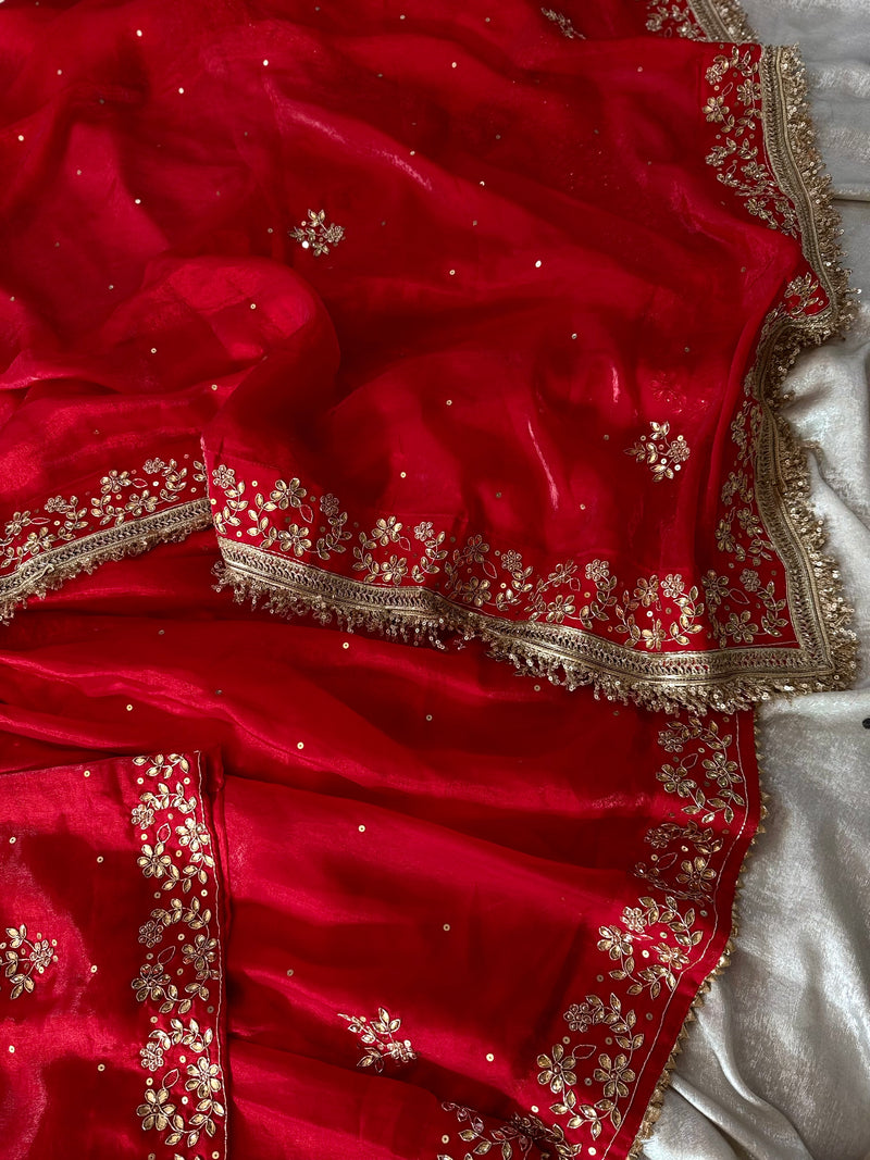 RED NIKAH GHARARA IN DABKA ND KUNDAN WORK ON ITALIAN SHIMAR |  | Karishma Emporium | Elegance in Making Pure Zardozi Women wear