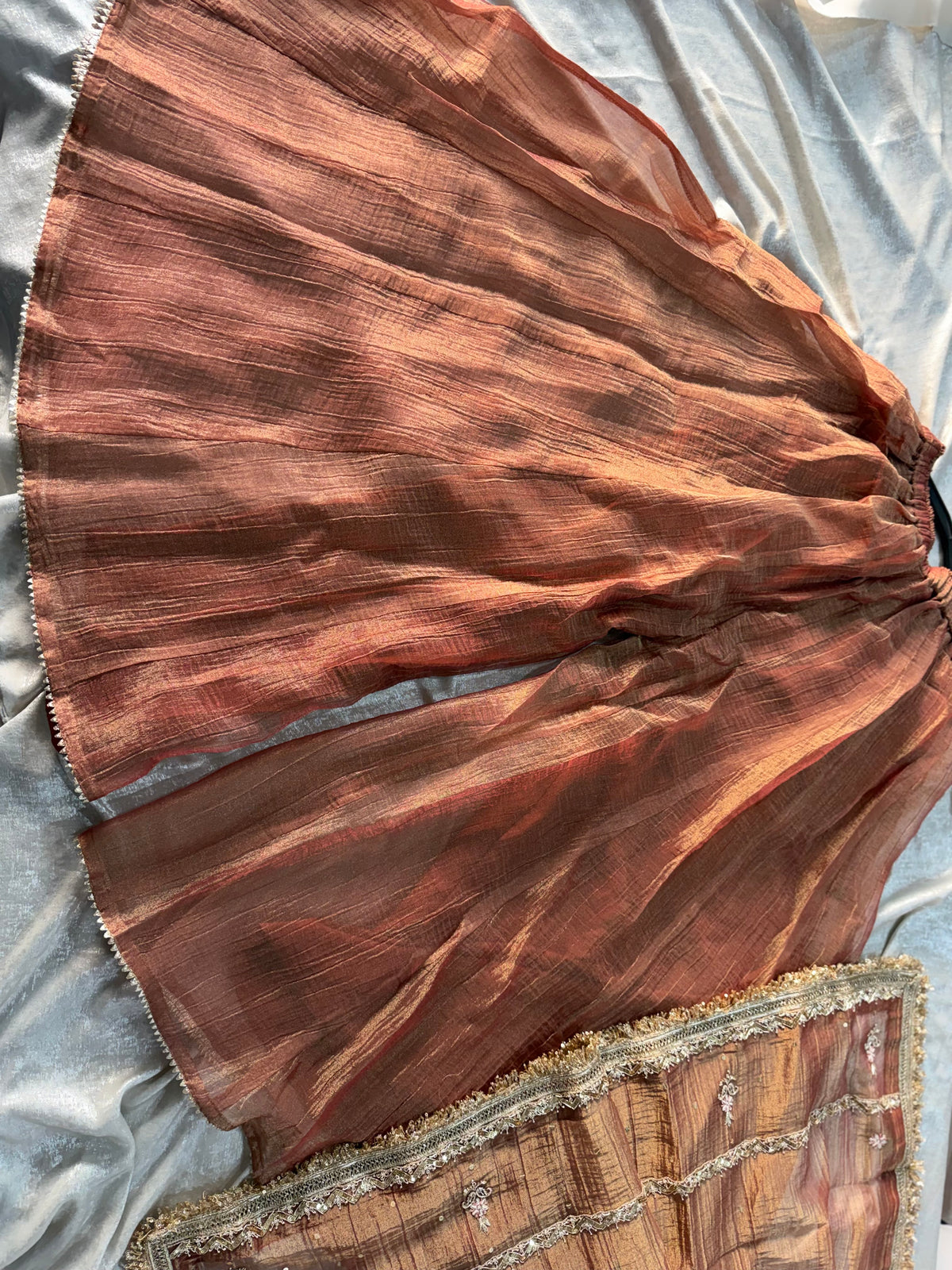 OUR PREMIUM ZARDOZI SHARARA ON CRUSH TISSUE FABRIC