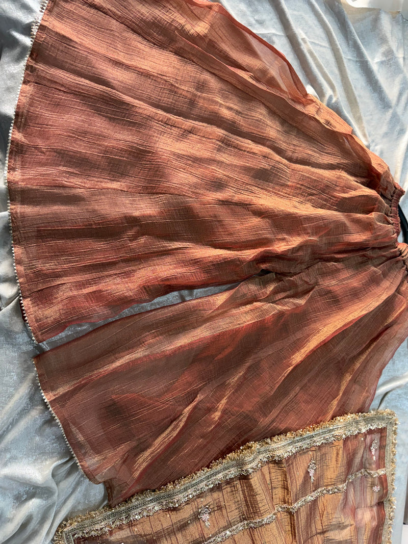 OUR PREMIUM ZARDOZI SHARARA ON CRUSH TISSUE FABRIC |  | Karishma Emporium | Elegance in Making Pure Zardozi Women wear