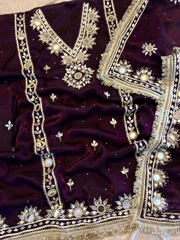 BEAUTIFUL GOTA PATTI SUIT IN DARK WINE |  | Karishma Emporium | Elegance in Making Pure Zardozi Women wear