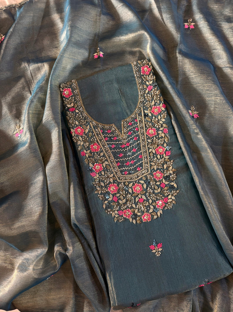 BEAUTIFUL SUIT ON CRUSH TISSUE |  | Karishma Emporium | Elegance in Making Pure Zardozi Women wear