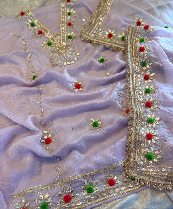 BEAUTIFUL GOTA PATTI SUIT IN LAVENDER |  | Karishma Emporium | Elegance in Making Pure Zardozi Women wear