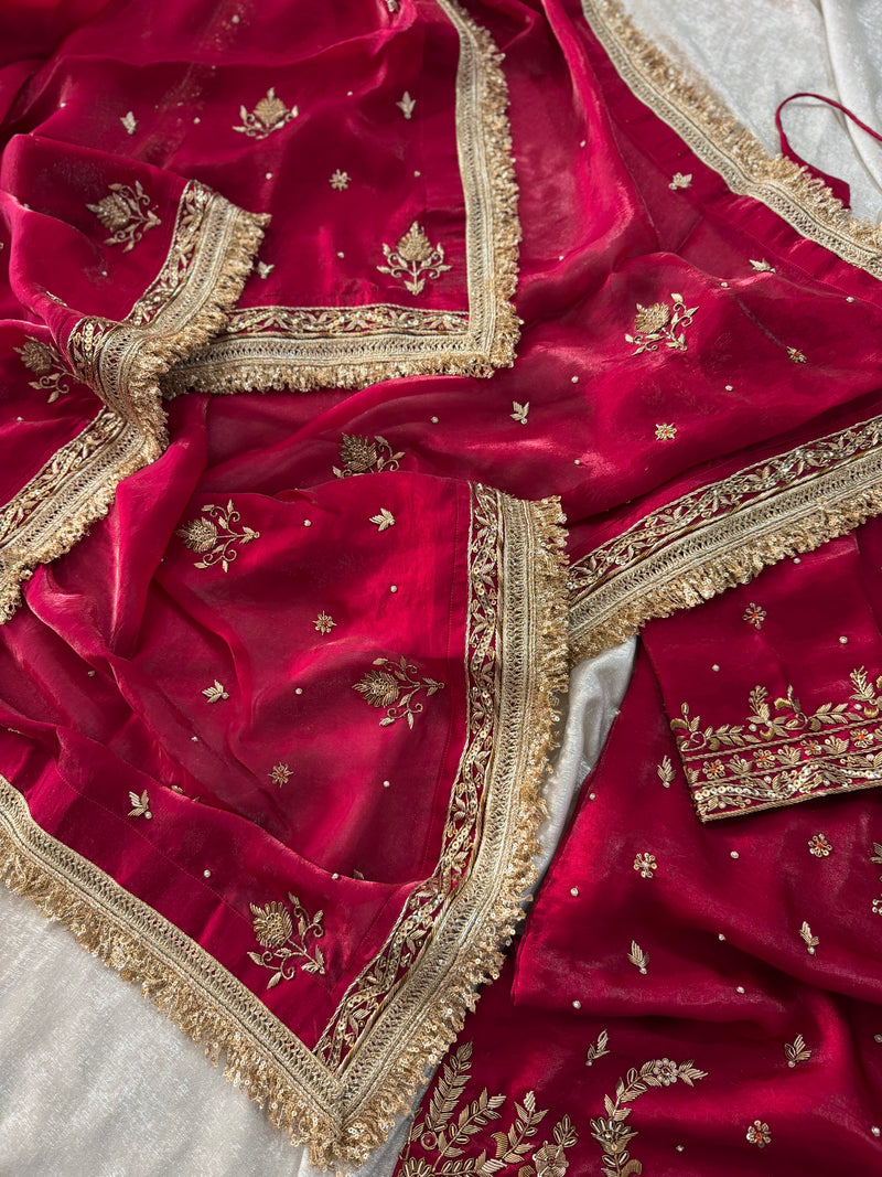 (BRIDAL RANI NIKAH GHARARA) PREMIUM ZARDOZI WORK ITALIAN SHIMAR FABRIC |  | Karishma Emporium | Elegance in Making Pure Zardozi Women wear