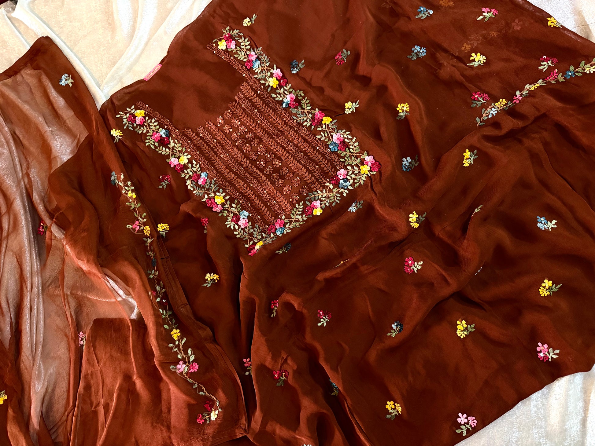 (KATHA WORK) PURE GEORGETTE FABRIC |  | Karishma Emporium | Elegance in Making Pure Zardozi Women wear