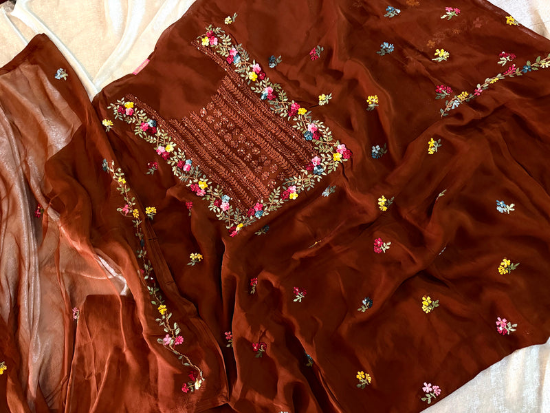 (KATHA WORK) PURE GEORGETTE FABRIC |  | Karishma Emporium | Elegance in Making Pure Zardozi Women wear