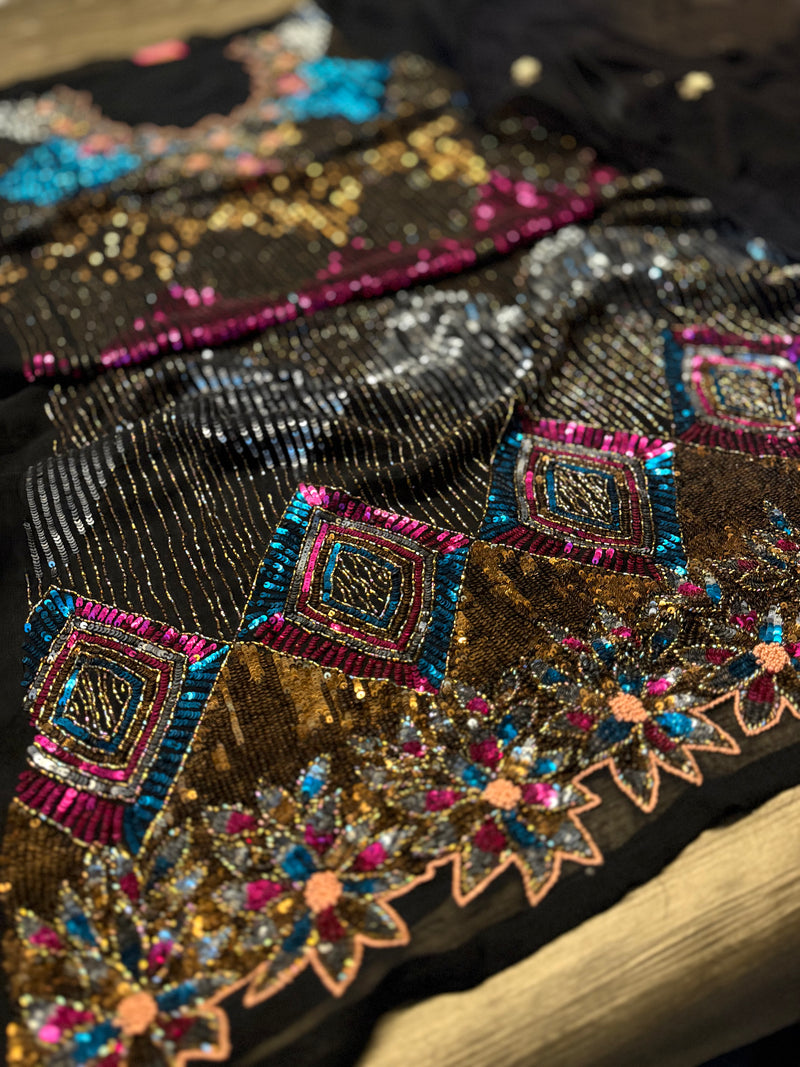ANTIQUE BLACK SUIT IN GEORGETTE |  | Karishma Emporium | Elegance in Making Pure Zardozi Women wear