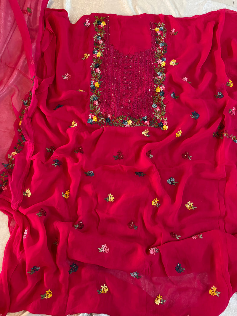 (KATHA WORK) PURE GEORGETTE FABRIC |  | Karishma Emporium | Elegance in Making Pure Zardozi Women wear