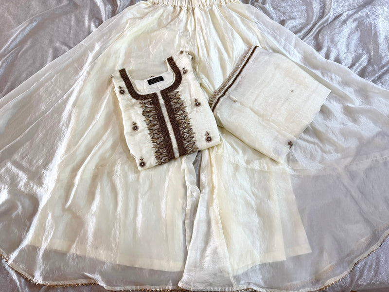 BEAUTIFUL HANDWORK OFF WHITE SHARARA SET |  | Karishma Emporium | Elegance in Making Pure Zardozi Women wear