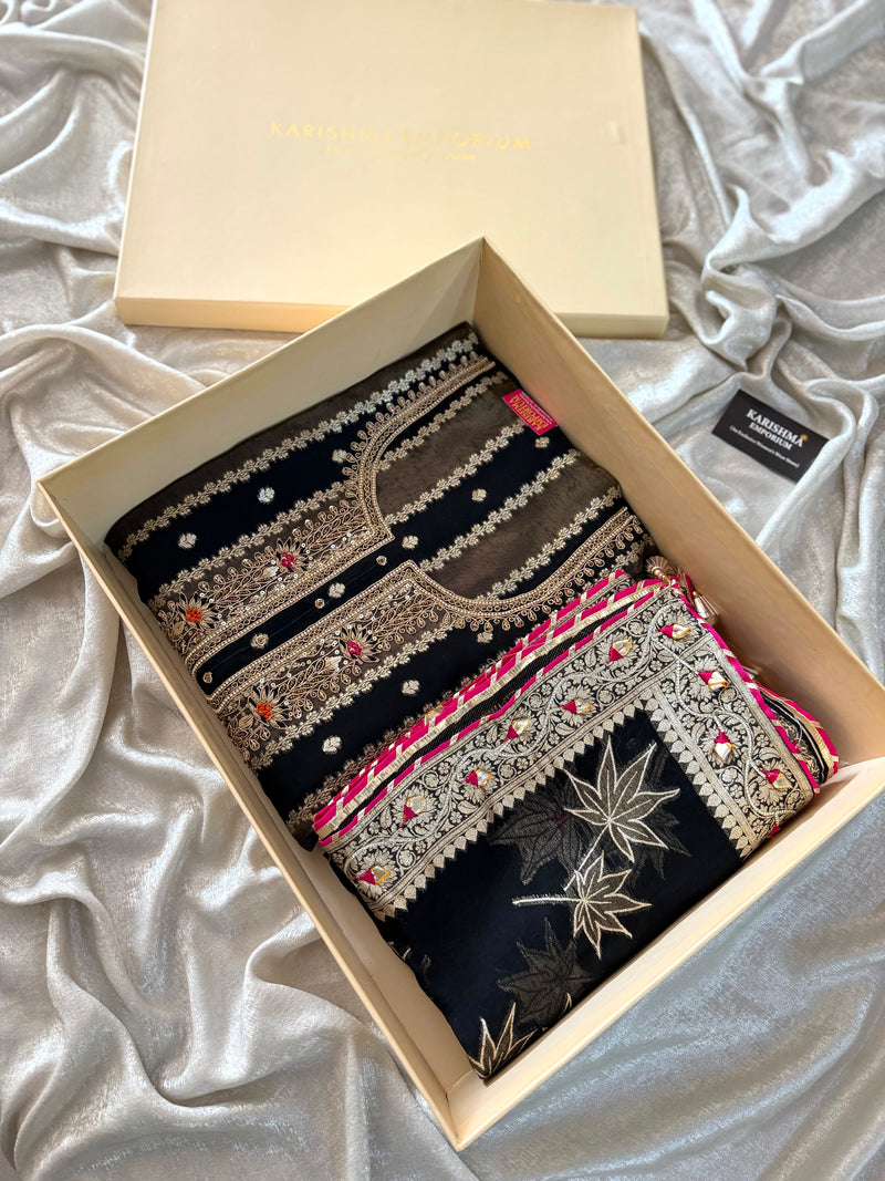 Punjabi suit with dabka work neck |  | Karishma Emporium | Elegance in Making Pure Zardozi Women wear