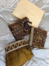 PURE HANDWORK DRESS IN GOLD BROWN COLOUR WITH SKIRT