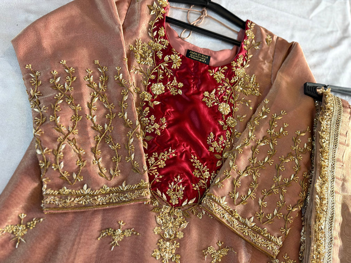 BEAUTIFUL ZARDOZI GHARARA IN TISSUE FABRIC