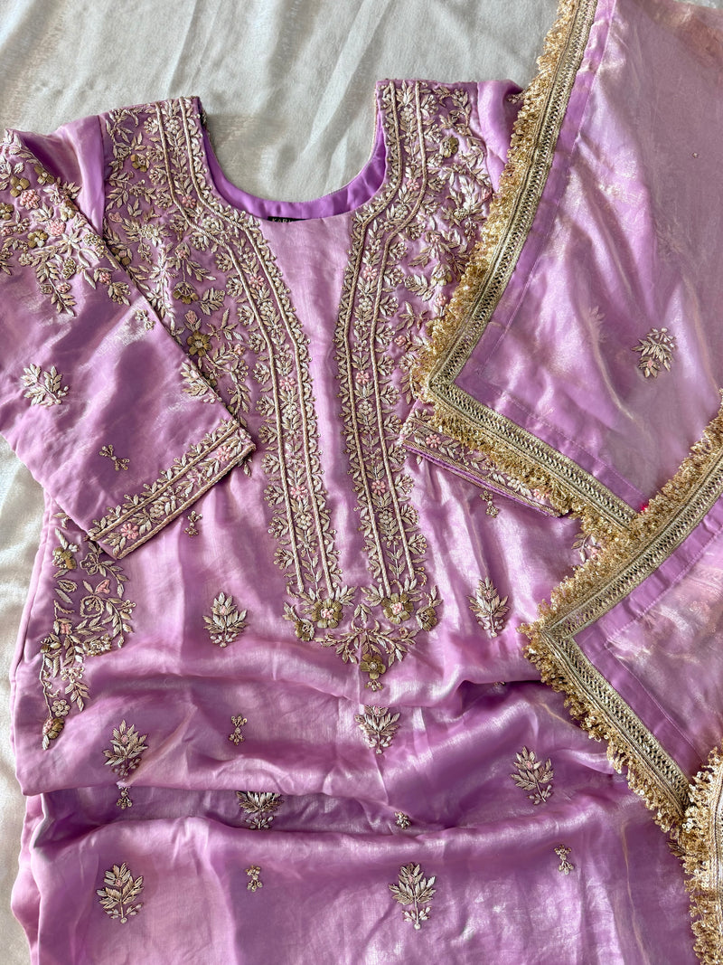 ZARDOZI KURTA PANT IN LAVENDER WITH BACK WORK |  | Karishma Emporium | Elegance in Making Pure Zardozi Women wear