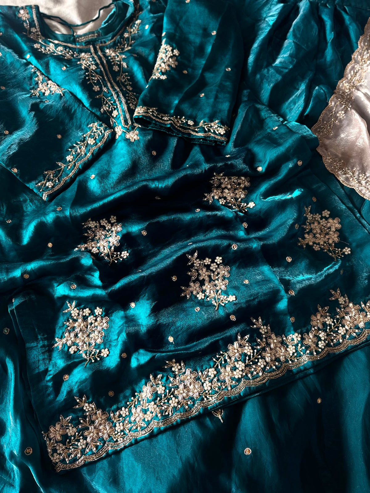 BEAUTIFUL DABKA WORK GHARARA IN PEACOCK BLUE COLOUR