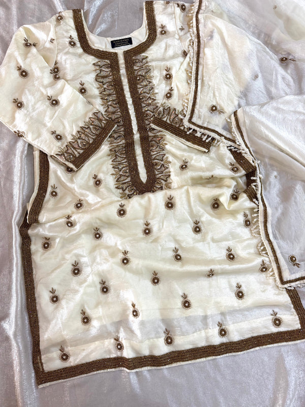 BEAUTIFUL HANDWORK OFF WHITE SHARARA SET |  | Karishma Emporium | Elegance in Making Pure Zardozi Women wear