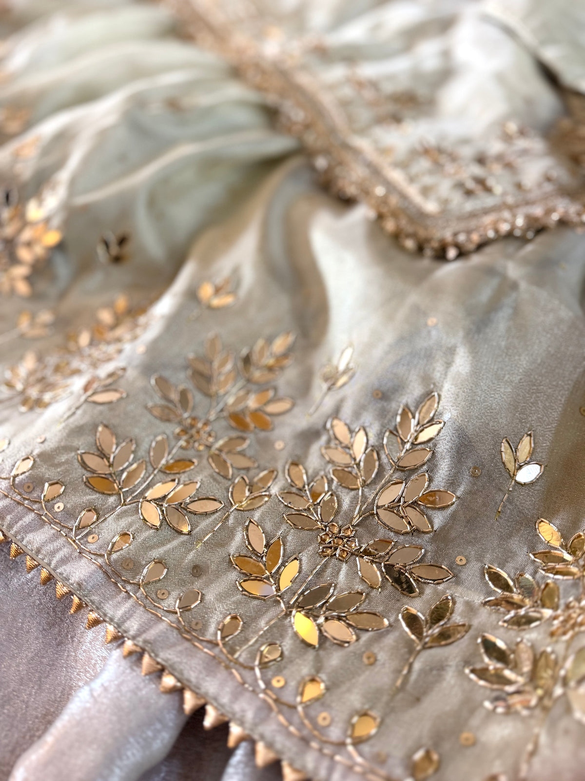 BEAUTIFUL HANDWORK GHARARA IN IVORY PISTA COLOUR