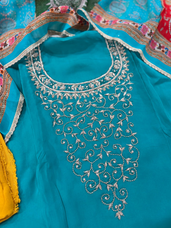 BEAUTIFUL ZARDOZI NECK PUNJABI SUIT |  | Karishma Emporium | Elegance in Making Pure Zardozi Women wear
