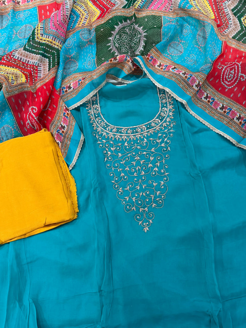BEAUTIFUL ZARDOZI NECK PUNJABI SUIT |  | Karishma Emporium | Elegance in Making Pure Zardozi Women wear