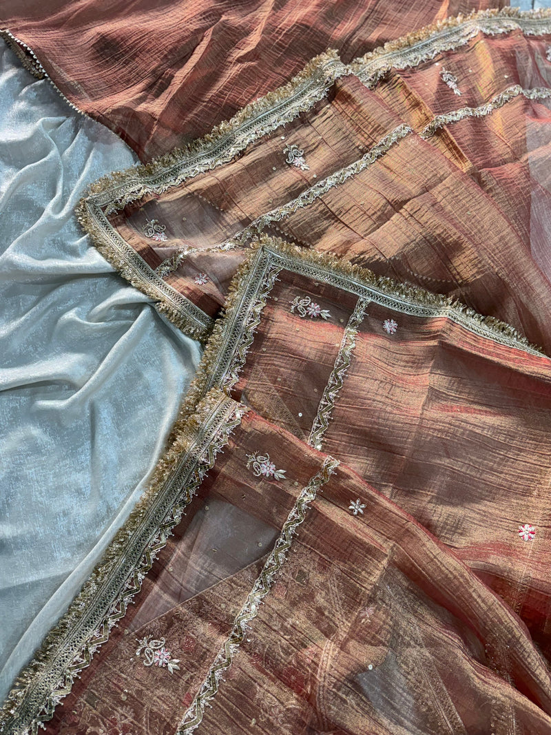 OUR PREMIUM ZARDOZI SHARARA ON CRUSH TISSUE FABRIC |  | Karishma Emporium | Elegance in Making Pure Zardozi Women wear