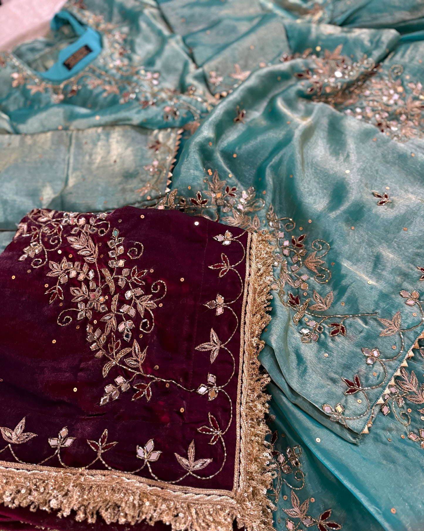 BEAUTIFUL HANDWORK GHARARA IN CONTRAST